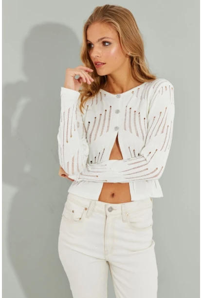 Kadın Beyaz Ajurlu Kısa Hırka SF2511