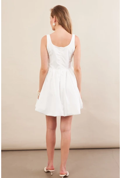 Kadın Beyaz Askılı Mini Balon Elbise ERL105