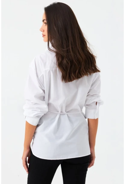 Kadın Beyaz Bağlama Detaylı Gömlek ZER418