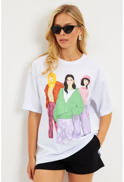 Kadın Beyaz Baskılı T-Shirt DY1329
