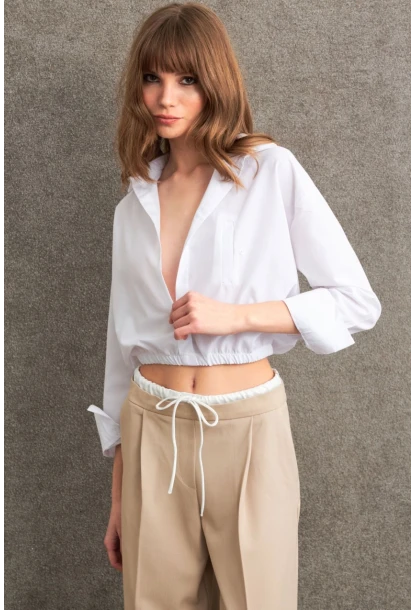 Kadın Beyaz Beli Lastikli Gömlek ELT3835