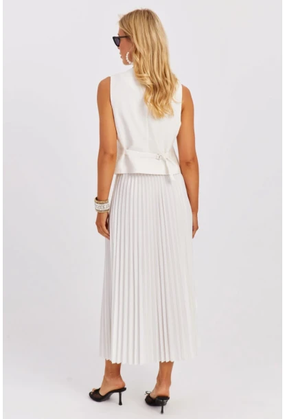 Kadın Beyaz Beli Lastikli Pilise Etek OW145