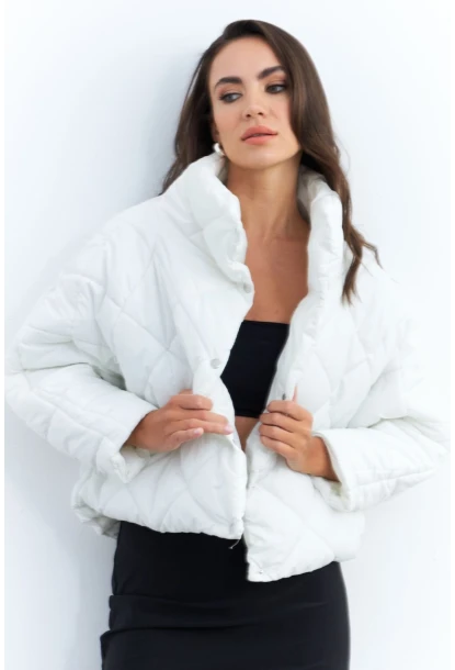 Kadın Beyaz Beli Lastikli Yarasa Kol Şişme Mont MX11