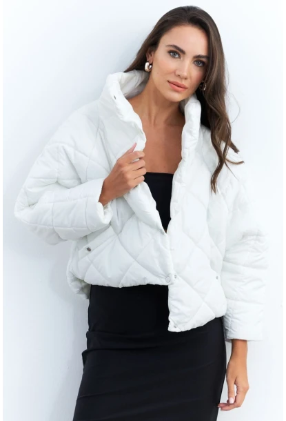 Kadın Beyaz Beli Lastikli Yarasa Kol Şişme Mont MX11