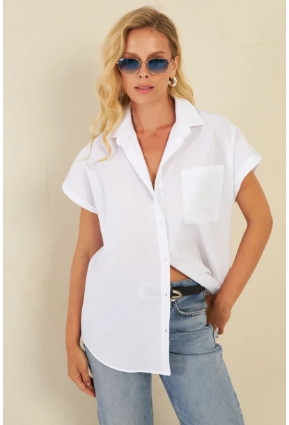 Kadın Beyaz Cepli Gömlek ZER410