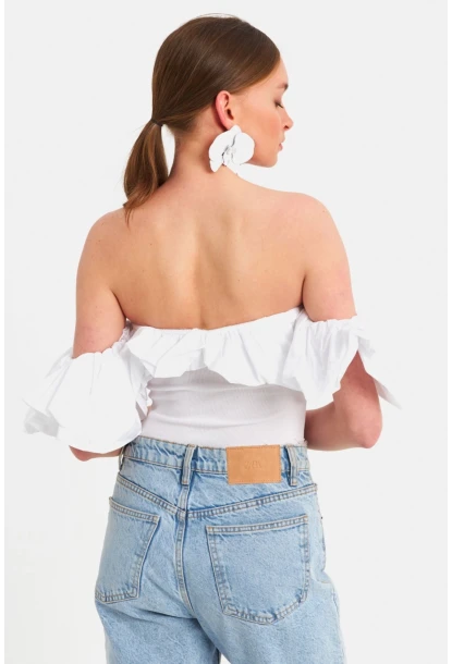 Kadın Beyaz Çıtçıtlı Straplez Body TPG07