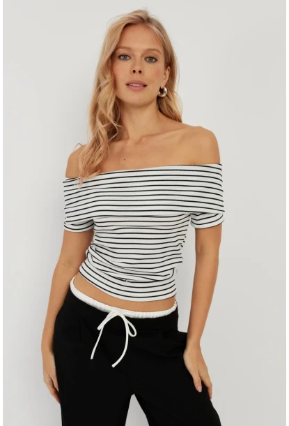 Kadın Beyaz Çizgili Madonna Bluz YZ1001