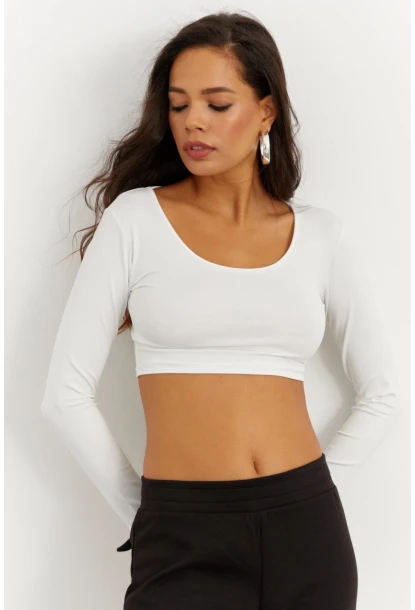 Kadın Beyaz Crop Bluz CG261