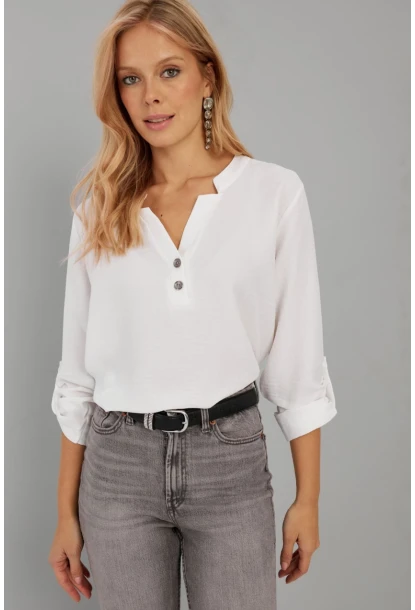 Kadın Beyaz Düğmeli Bluz BR1320
