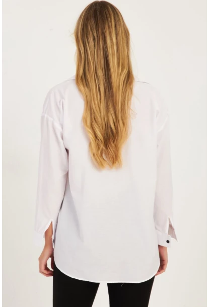 Kadın Beyaz Fermuarlı Gömlek  KPN08
