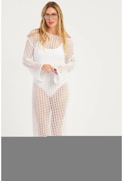 Kadın Beyaz File Kaftan SMT550