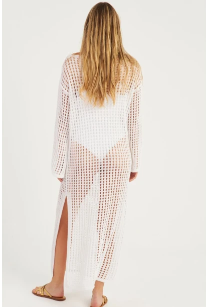 Kadın Beyaz File Kaftan SMT550