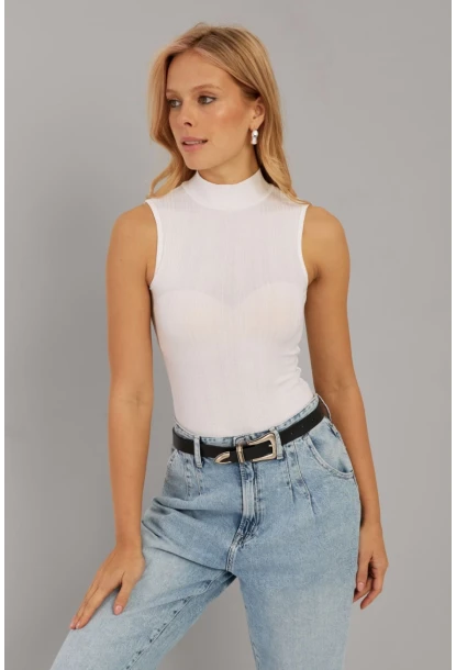 Kadın Beyaz Fitilli Kolsuz Bluz LPP1261