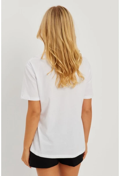 Kadın Beyaz Gül Aksesuarlı T-Shirt SF12721