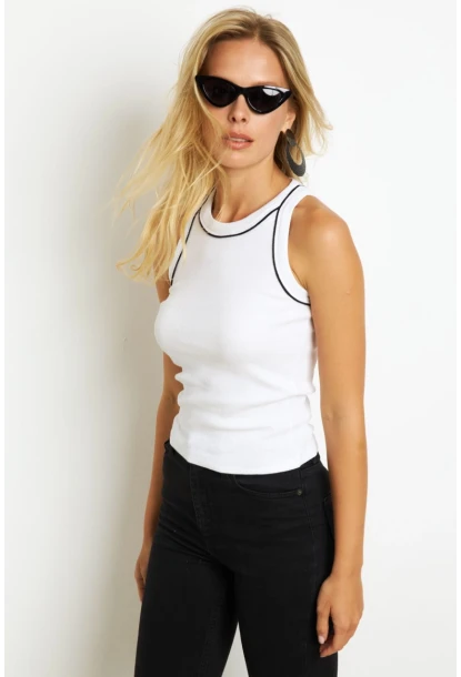 Kadın Beyaz Halter Yaka Kaşkorse Bluz AYD326