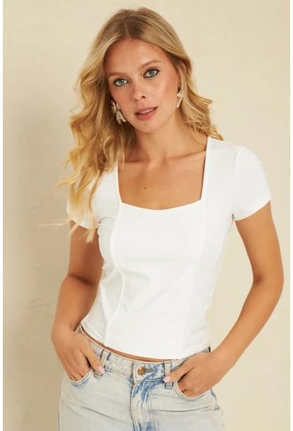 Kadın Beyaz Kare Yaka Bluz YLE613