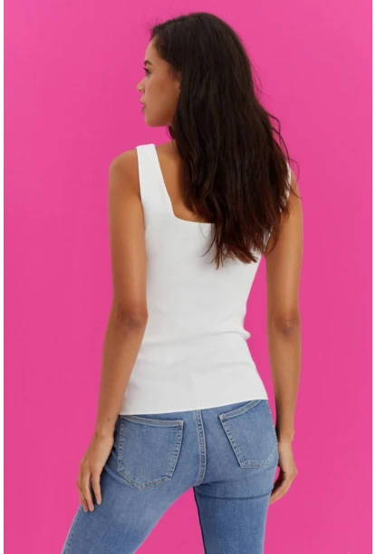 Kadın Beyaz Kare Yaka Triko Bluz YV80