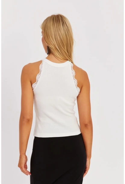 Kadın Beyaz-Lila Halter Yaka Dantelli Bluz MK08