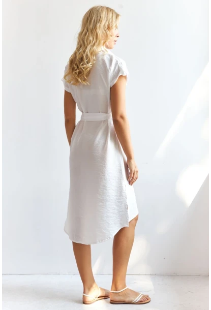 Kadın Beyaz Midi Gömlek Elbise PP5509