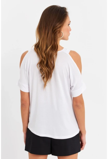 Kadın Beyaz Omuzları Açık Bluz BR1329