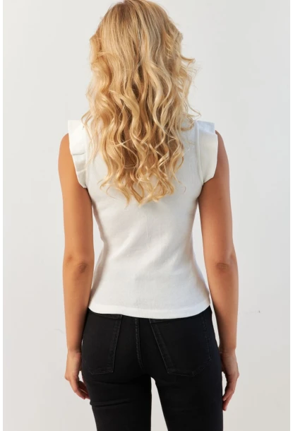 Kadın Beyaz Omuzları Fırfırlı Bluz MK23