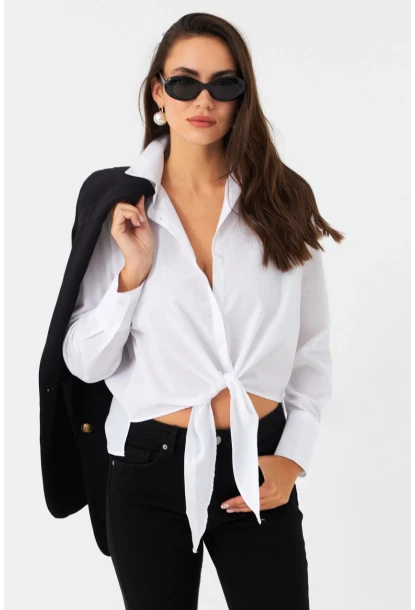 Kadın Beyaz Önü Bağlamalı Gömlek ZER417