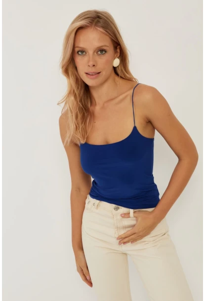 Kadın Beyaz-Saks İkili İp Askılı Bluz GÇ158