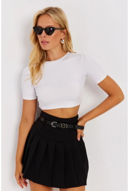 Kadın Beyaz Sırt Dekolteli Crop Bluz CY450