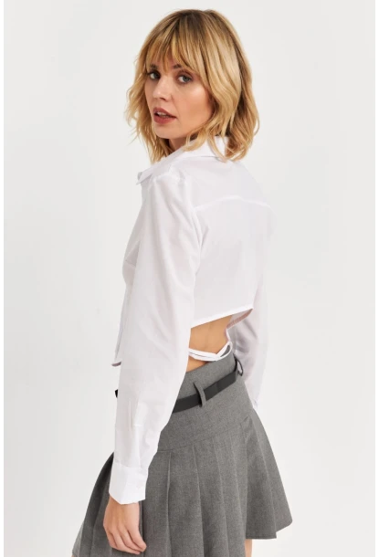 Kadın Beyaz Sırt Dekolteli Crop Gömlek DAF5013