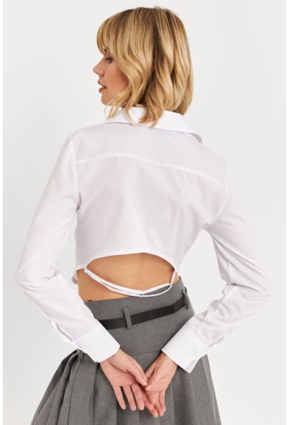 Kadın Beyaz Sırt Dekolteli Crop Gömlek DAF5013