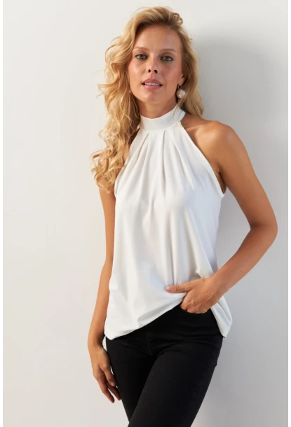 Kadın Beyaz Sırtı Damla Yılbaşı Bluz LPP5043