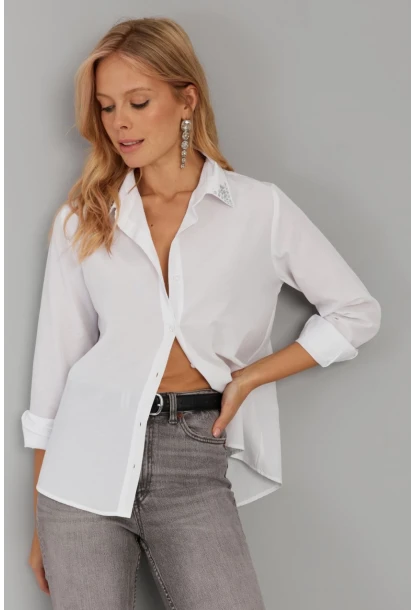 Kadın Beyaz Taş Detaylı Gömlek ZER402