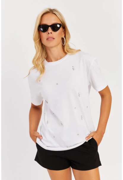 Kadın Beyaz Taşlı Bluz SGT401