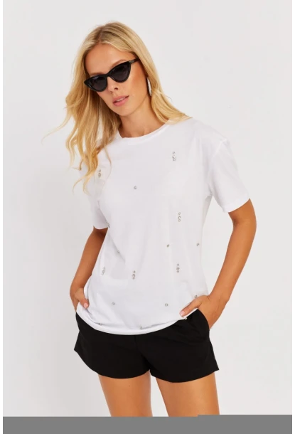 Kadın Beyaz Taşlı Bluz SGT401