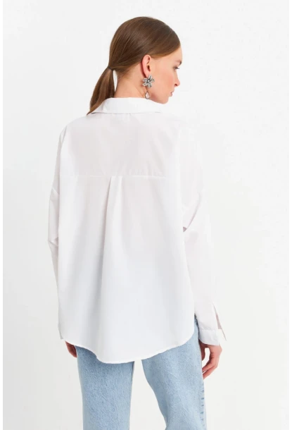 Kadın Beyaz Taşlı Gömlek MZER426