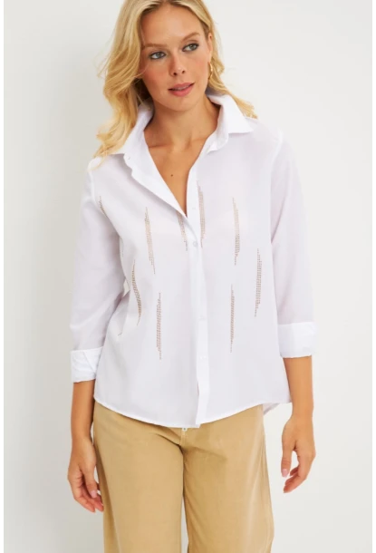Kadın Beyaz Taşlı Gömlek ZER404