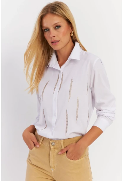 Kadın Beyaz Taşlı Gömlek ZER412