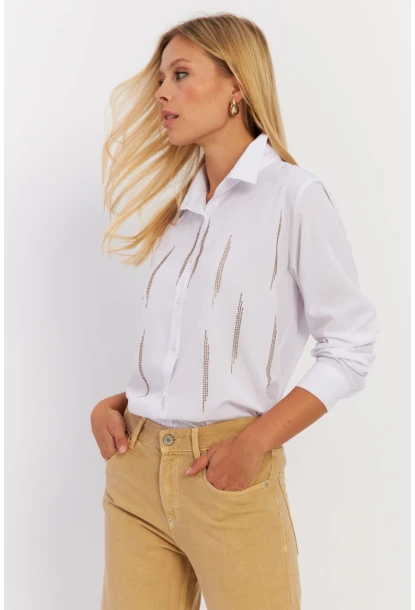 Kadın Beyaz Taşlı Gömlek ZER412