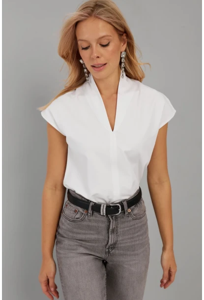 Kadın Beyaz V Yaka Bluz EY2742