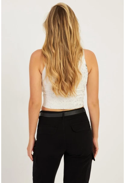 Kadın Beyaz Varaklı Bluz KZ2509