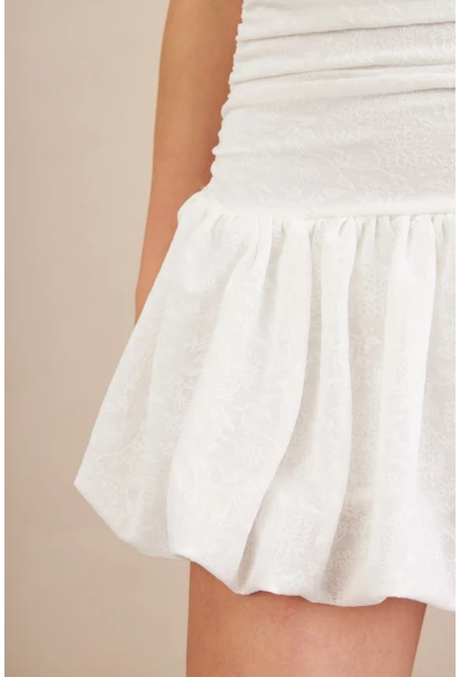 Kadın Beyaz Volanlı Astarlı Mini Tül Elbise KED7316