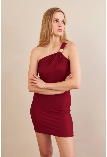 Kadın Bordo Aksesuarlı Mini Elbise FRY2315