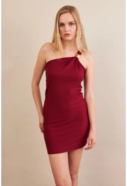 Kadın Bordo Aksesuarlı Mini Elbise FRY2315