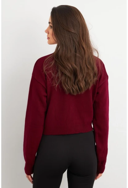 Kadın Bordo Ayıcıklı Hırka TEM99