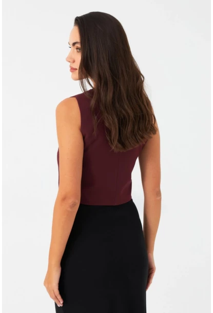 Kadın Bordo Bağlama Detaylı Astarlı Yelek ELA6645