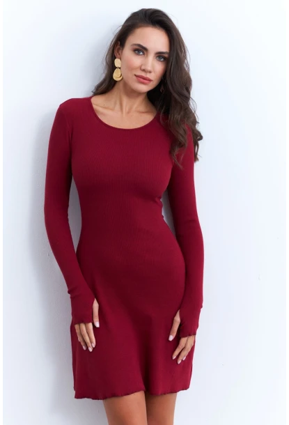 Kadın Bordo Bağlamalı Kaşkorse Mini Elbise FRY2175