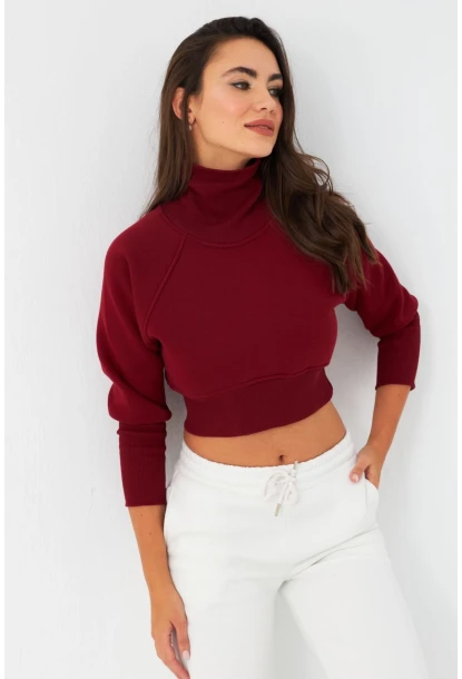 Kadın Bordo Balıkçı Crop Sweatshirt DY1469