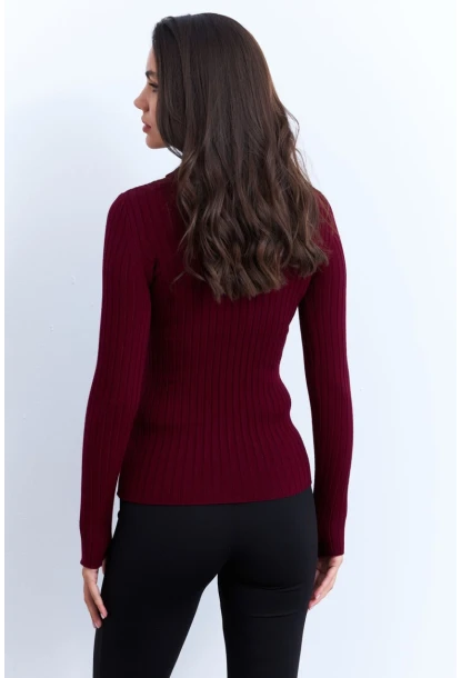 Kadın Bordo Balıkçı Yaka Triko Bluz MYV102-90