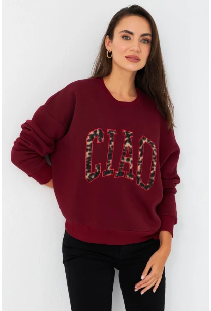 Kadın Bordo Baskılı Sweatshirt MPP6429