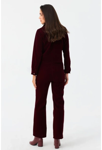 Kadın Bordo Beli Lastikli Kadife Pantolon CAR1076